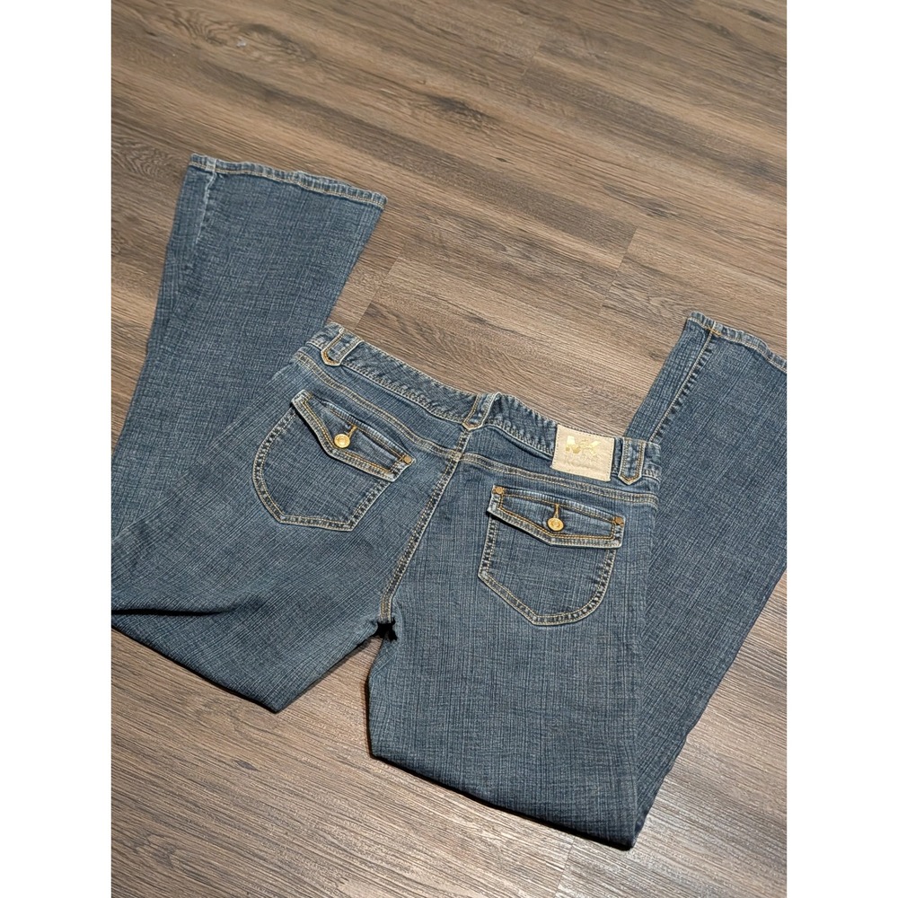 Michael Kors Womens Flare Jeans Blue Denim Flap Pockets Gold Hardware Size 10